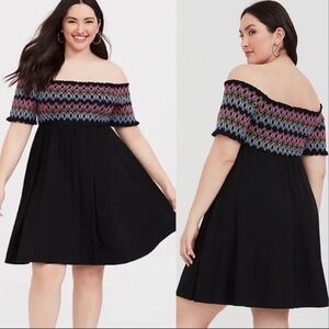 Torrid Smocked Mini Dress Off Shoulder Size 1 (16-18)